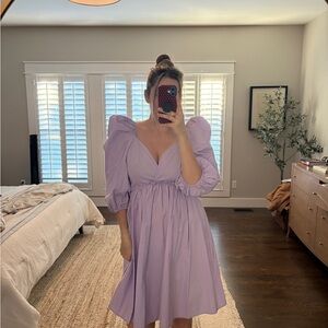 Lilac Long Sleeve Dress with Puff Shoulders